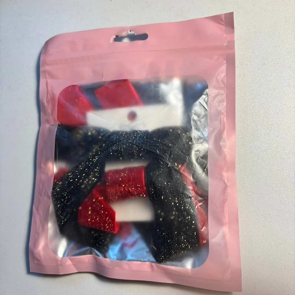 Set of 2 sparkly velvet hair bows, black and red, NEW